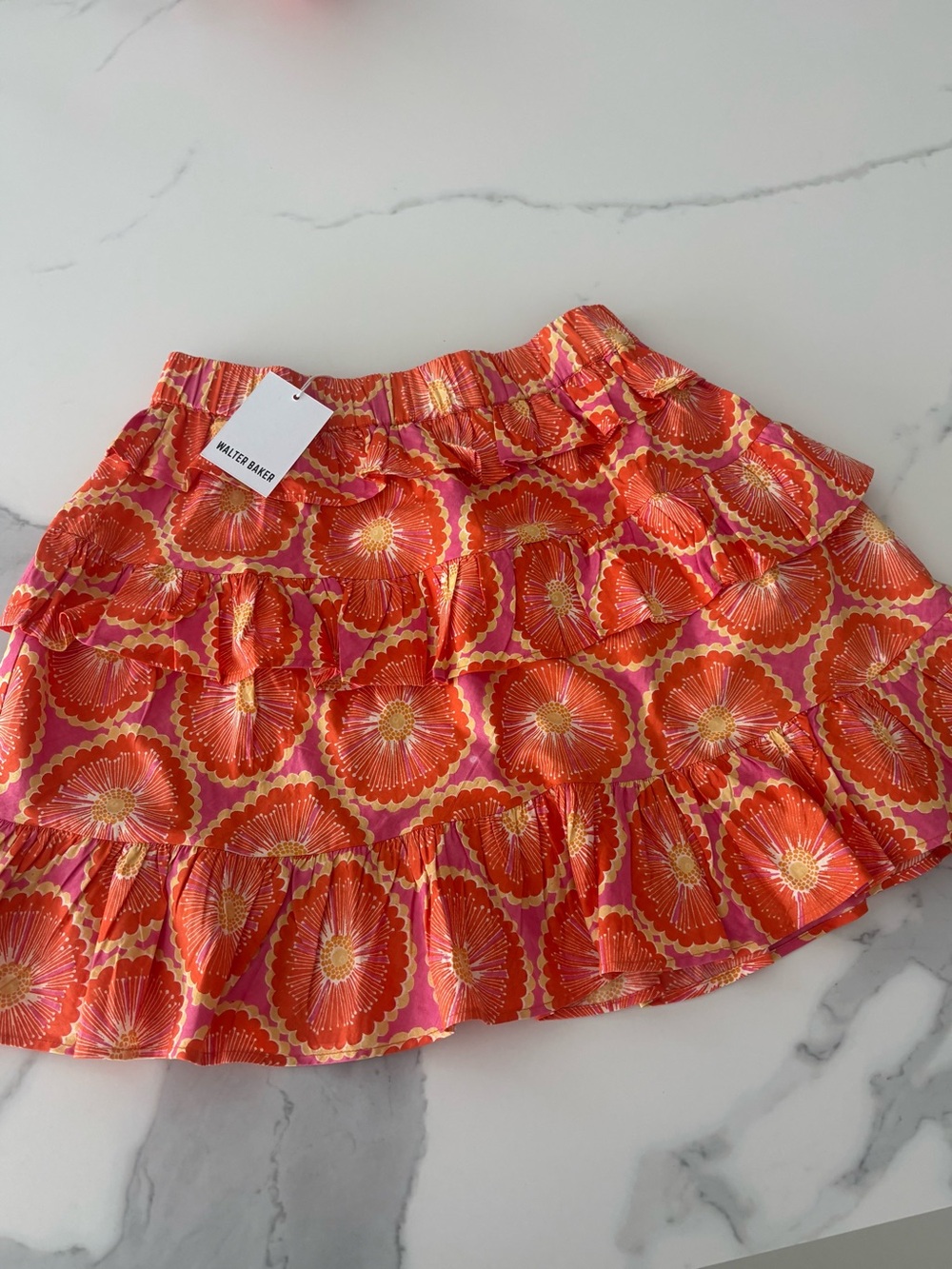 Walter Baker Coral Pink Floral Ruffle Mini Skirt